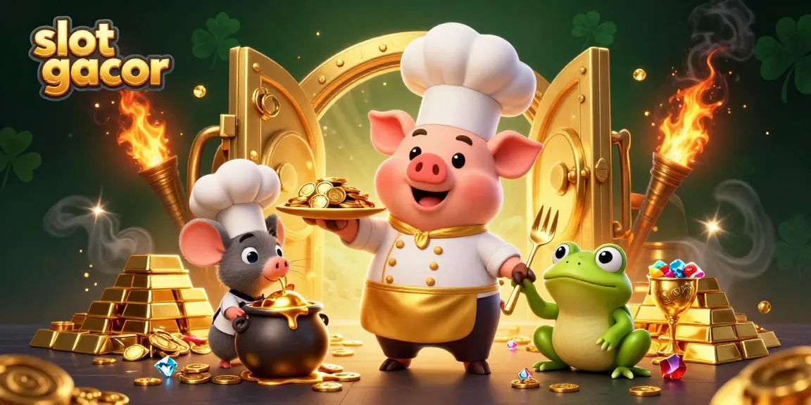 Slot gacor yang menyajikan koin emas secara gourmet, penuh keceriaan dan kekayaan visual.