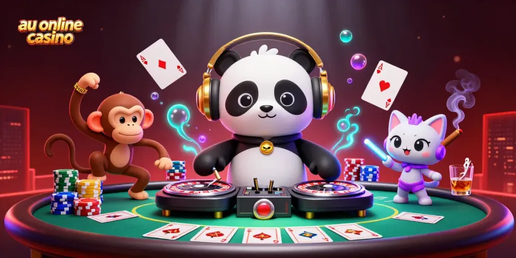 Experience the vibrant world of au online casino with lively characters and gaming elements in a dynamic 3D scene.