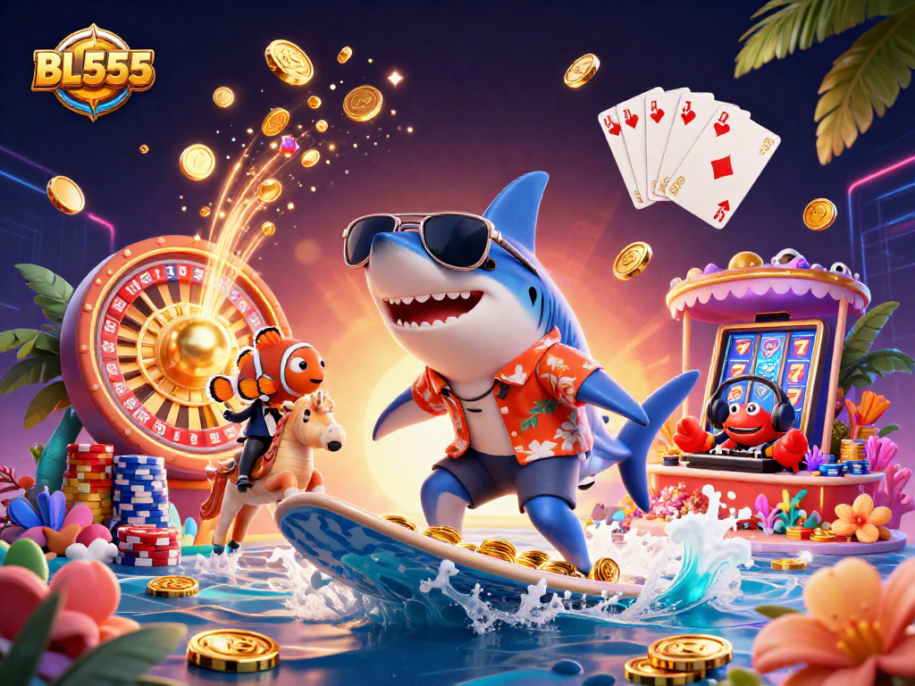 Experience the thrill of BL555 with winning slots and exciting gaming elements in this vibrant illustration.