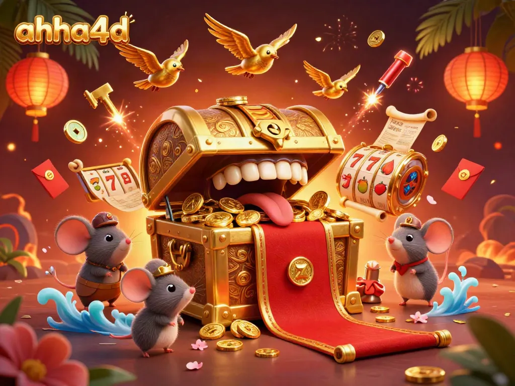 Spin the reels and win with ahha4d's captivating treasure chest lure and festive gaming elements.