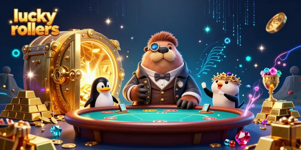 Experience the thrilling action at Lucky Rollers Casino with vibrant poker gameplay featuring our colorful characters.