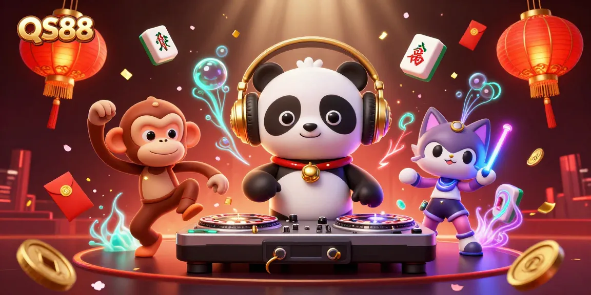 Experience the excitement of QS88 with vibrant illustrations of casino characters and dynamic game elements.