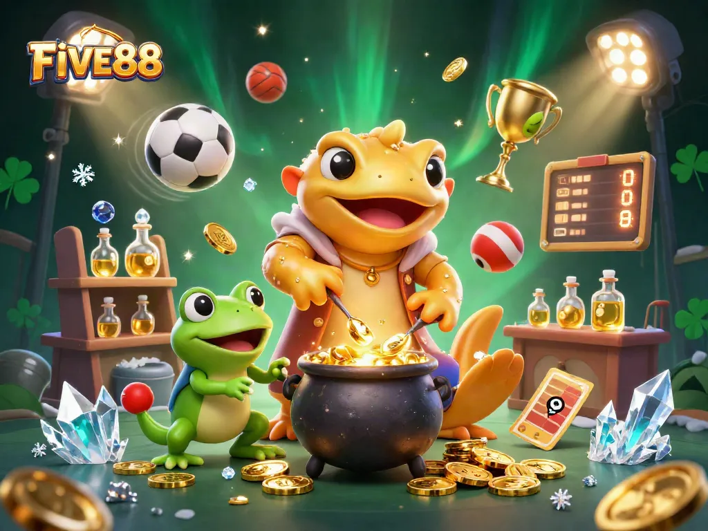 Experience thrilling wins at FIVE88 with golden coins and dynamic sports elements.