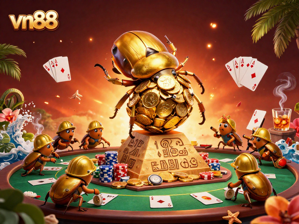 Engage in thrilling poker action with vn88, highlighted by a vibrant 3D casino scene.