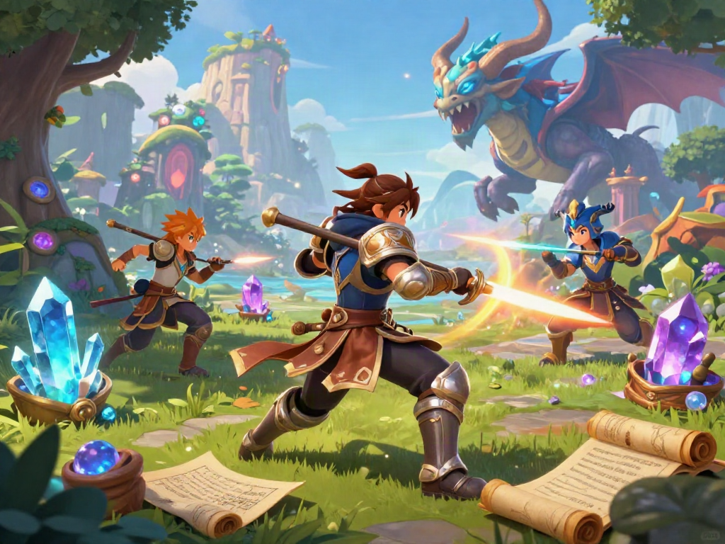 A dynamic scene depicting a warrior in an immersive fantasy world battling mythical creatures in a captivating porn game.