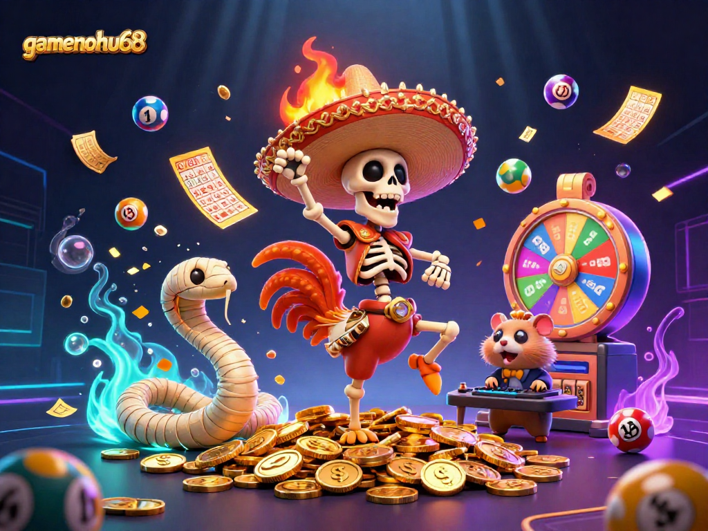 Engage in thrilling lottery action with gamenohu68, where colorful balls and golden tickets create dynamic excitement.