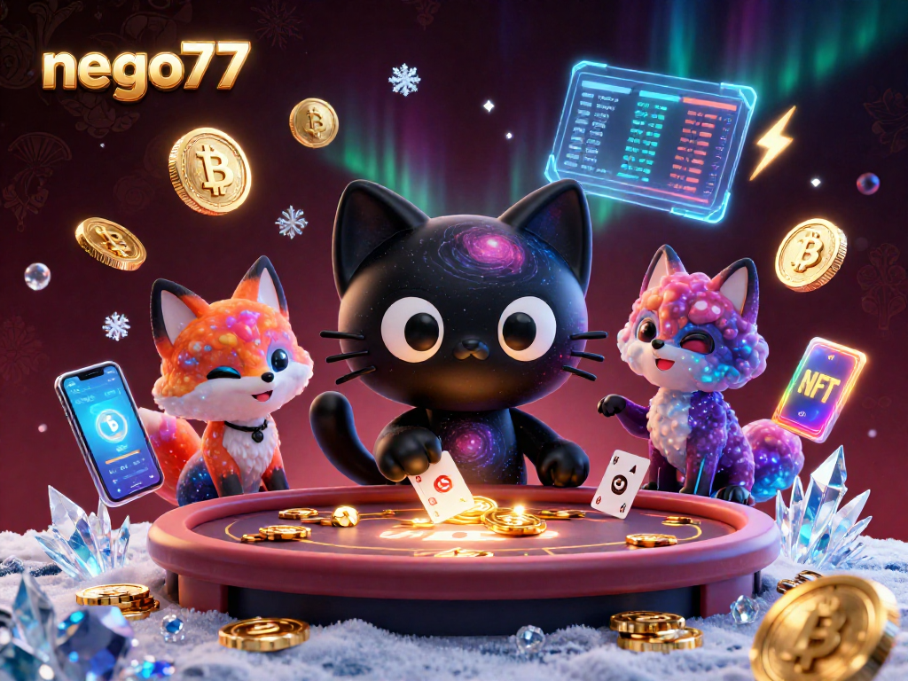Experience the thrilling cosmic world of nego77 with vibrant characters at a dynamic casino table.