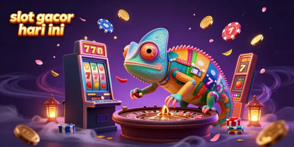 Menangkan slot gacor hari ini dengan chameleon kasino yang mengumpulkan koin emas dan simbol slot berwarna.