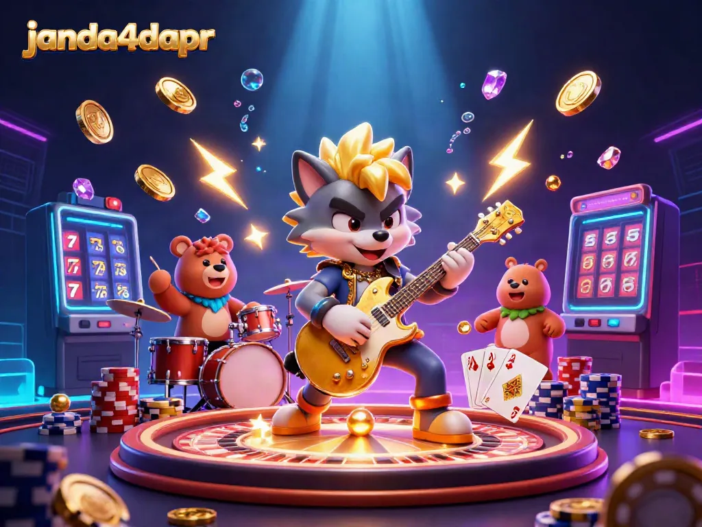 Gambar penuh aksi janda4dapr yang menampilkan serunya anjing serigala rock star dan beruang di panggung kasino
