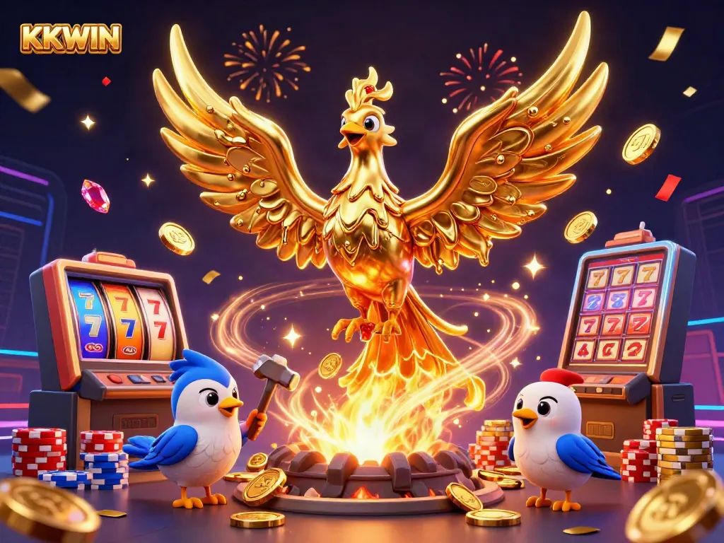 KKWIN offers thrilling golden phoenix and slot machine action, highlighting vibrant casino excitement.
