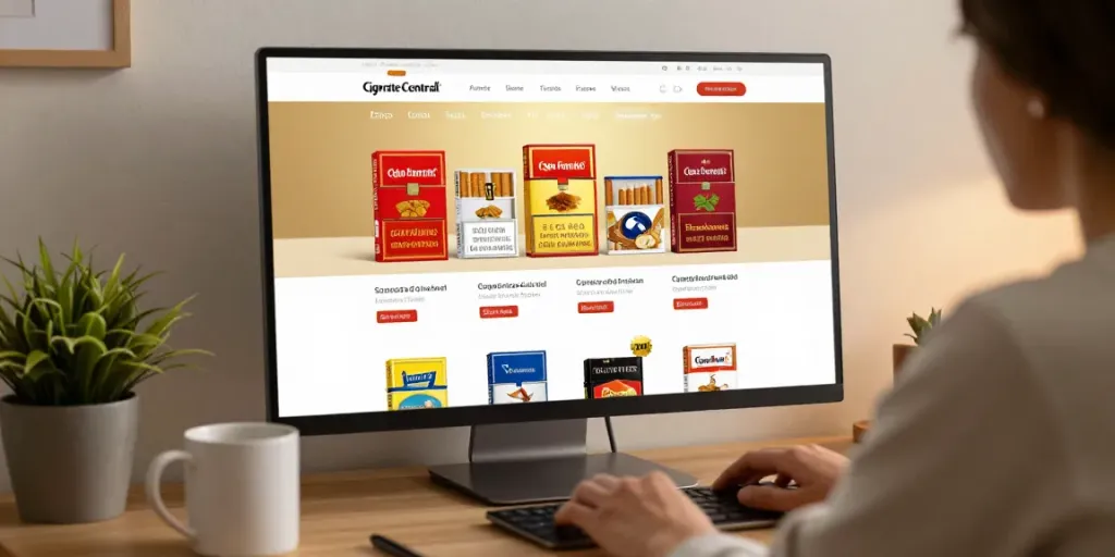 Buy cheap tobacco online Australia with diverse cigarette brands displayed on a sleek interface.