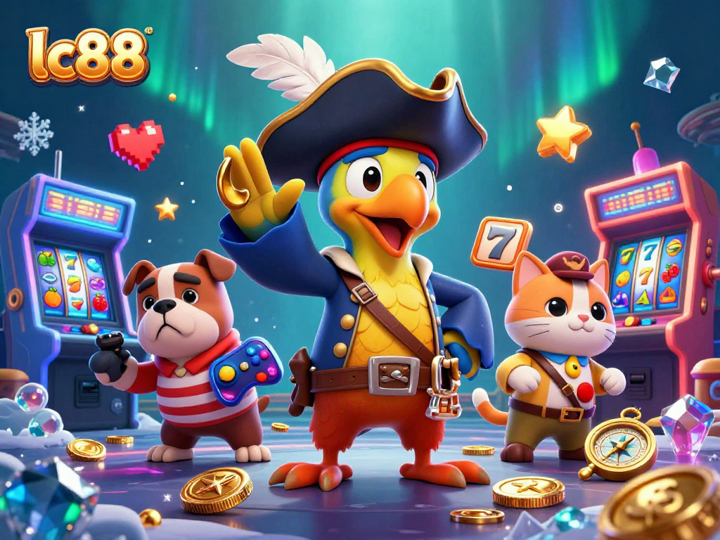 Engage with lc88's vibrant casino scene featuring pirate captain and bulldog.