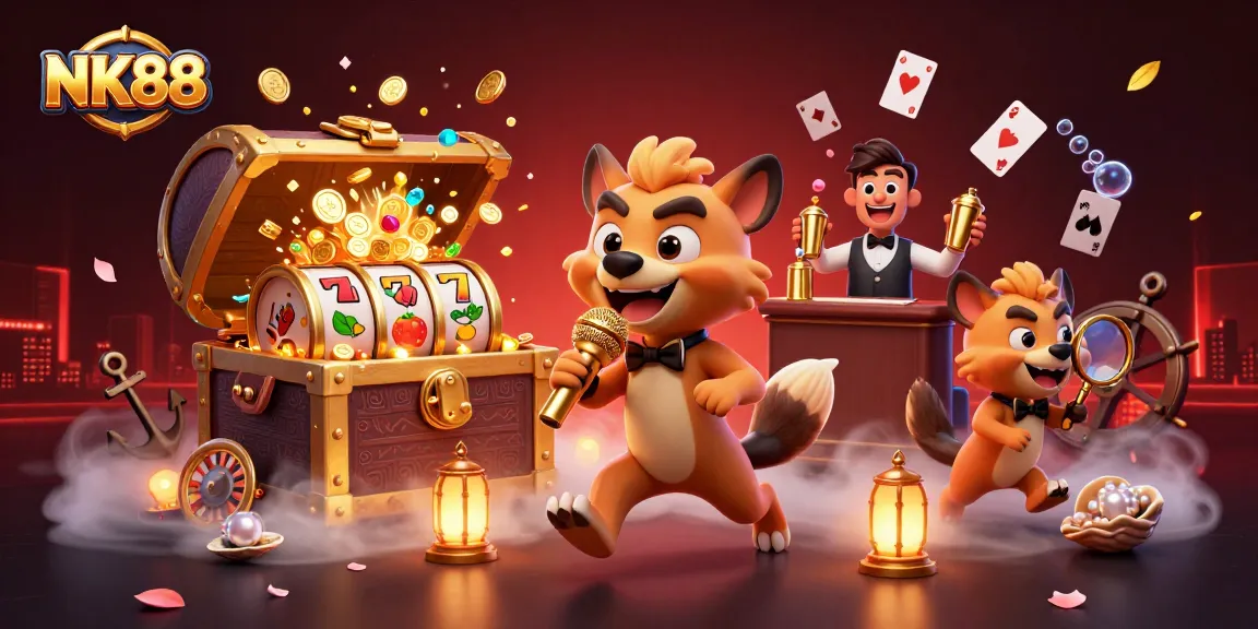 Join the fun at NK88’s comedy casino with lively hyenas and jackpot slots!
