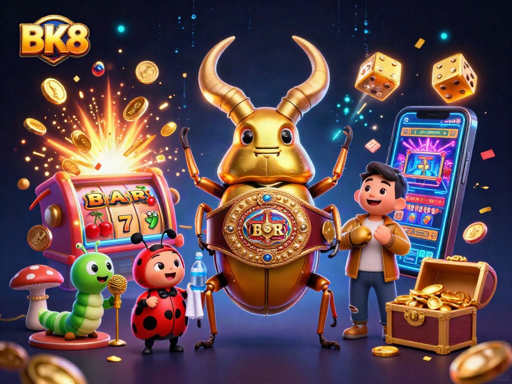 Spin the jackpot at BK8 with vibrant 3D casino art featuring exciting characters and games.