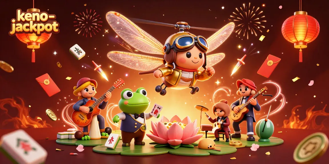 Engage in thrilling keno-jackpot gameplay with vibrant visuals and lively characters at a lily pad casino.