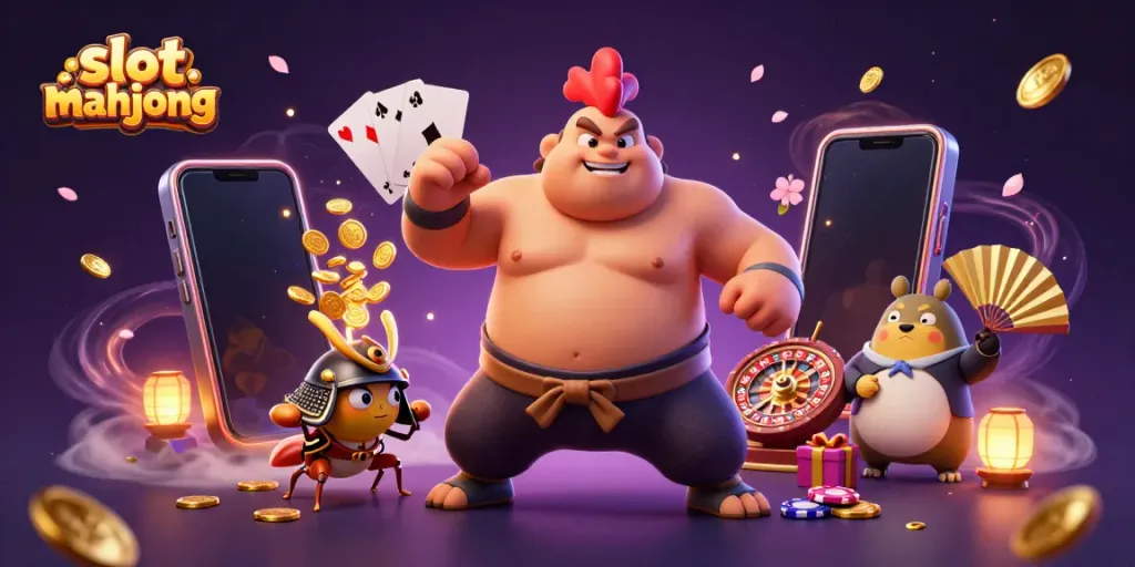 Experience thrilling slot mahjong action with vibrant characters and dynamic casino elements.