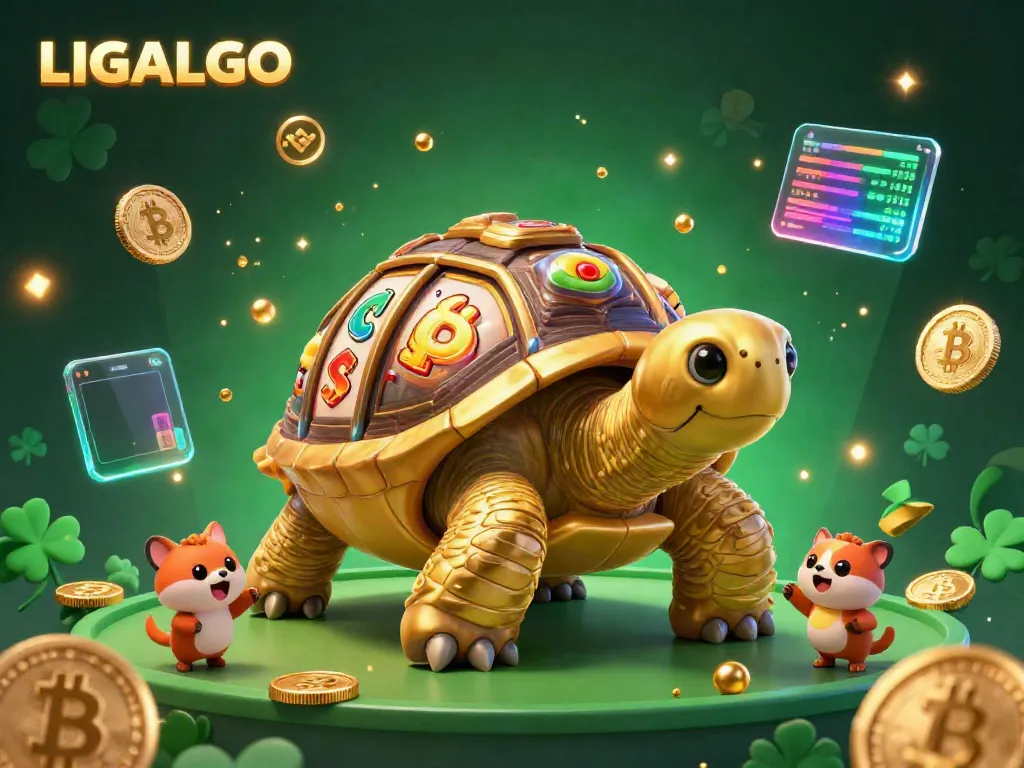 Engage with LIGALGO's lively casino world featuring a golden tortoise pinball machine and excited animals.