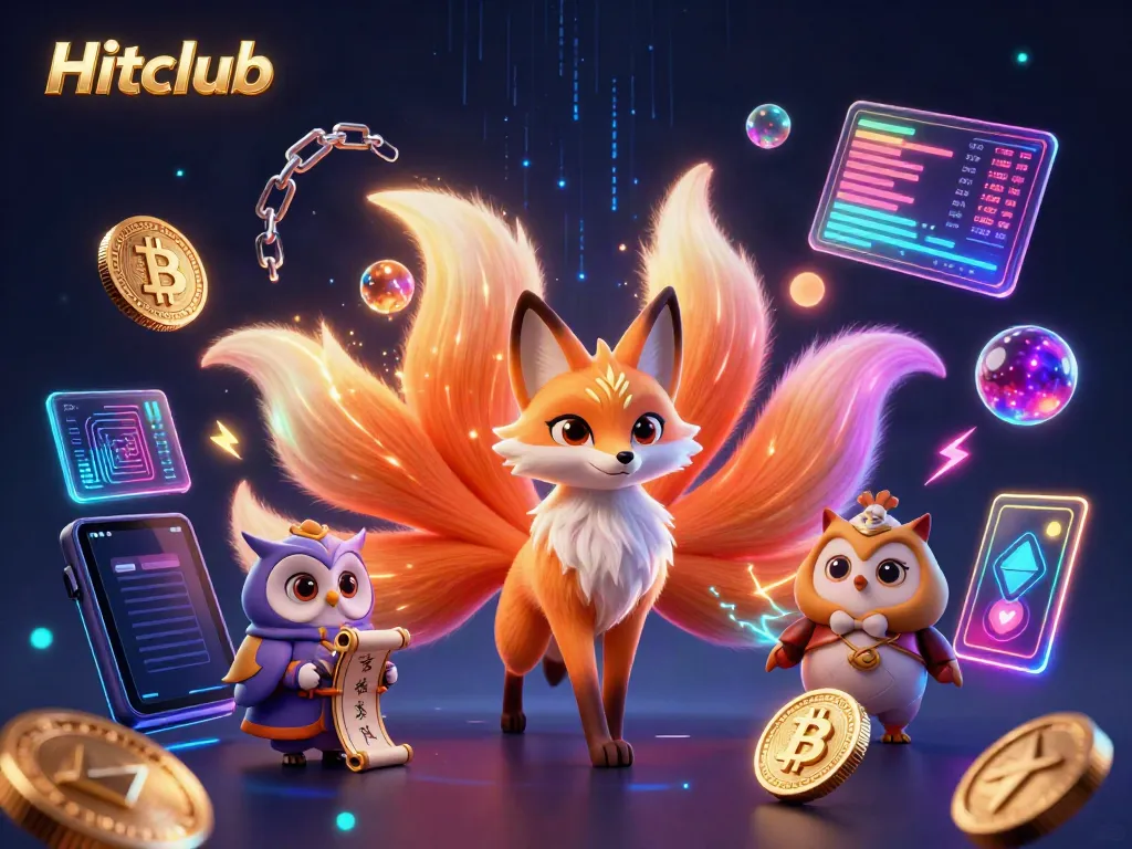Engaging Hitclub gameplay showcasing a glowing nine-tailed fox spirit and wise owl in a vibrant casino scene.