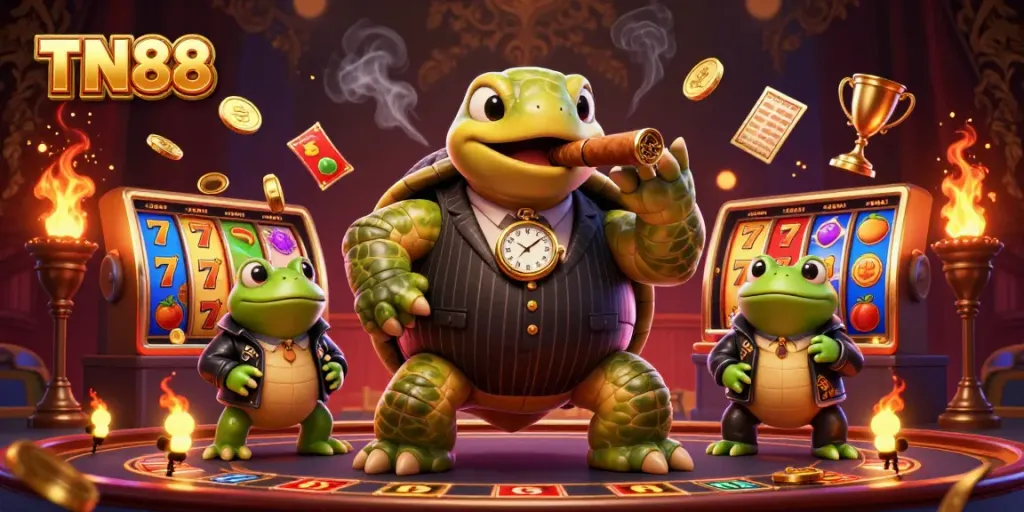 Experience exciting gaming with TN88's 3D cartoon characters, thrilling slot elements, and lively casino atmosphere.