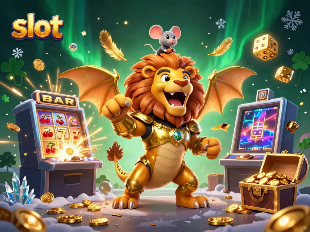 Slot jackpot menang dengan grafis berwarna-warni dan elemen kasino yang menarik.
