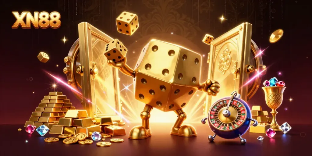 Experience winning excitement with XN88's vibrant casino scene filled with treasures.