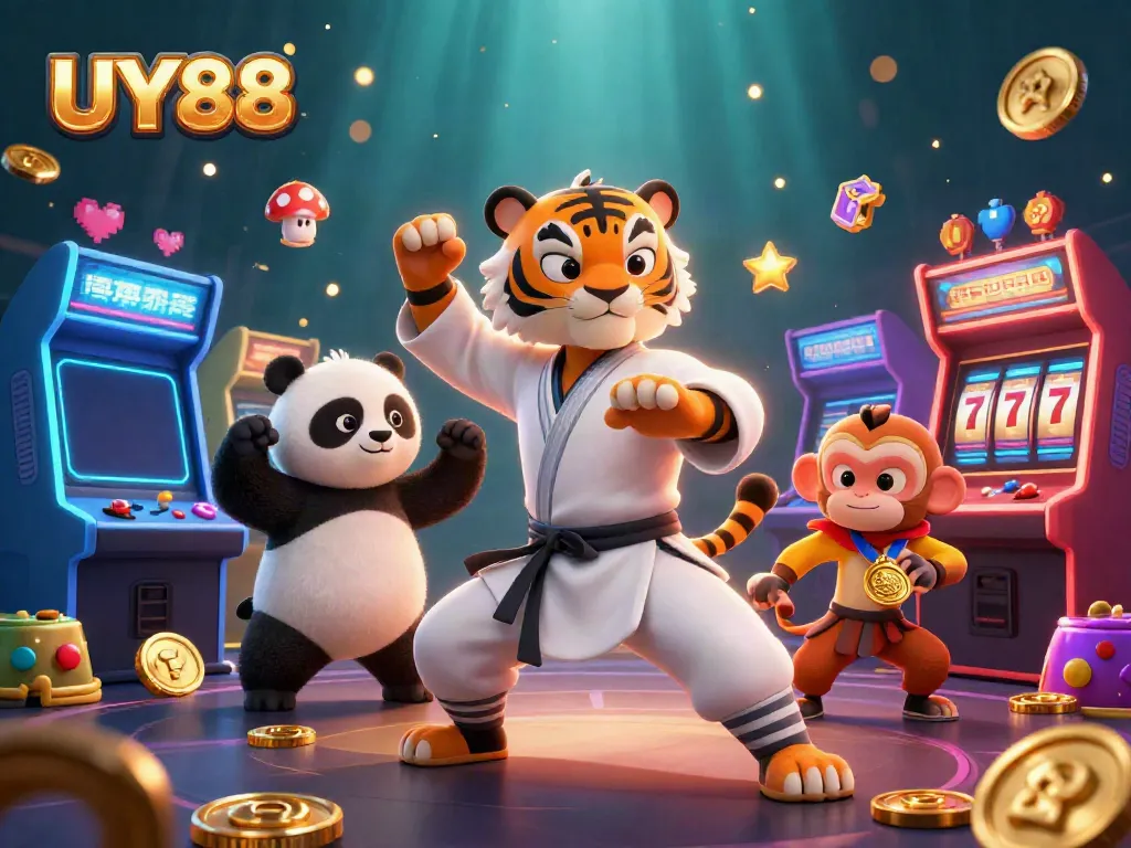 Experience thrilling moments with UY88 through this vibrant 3D gambling scene showcasing joy and excitement.