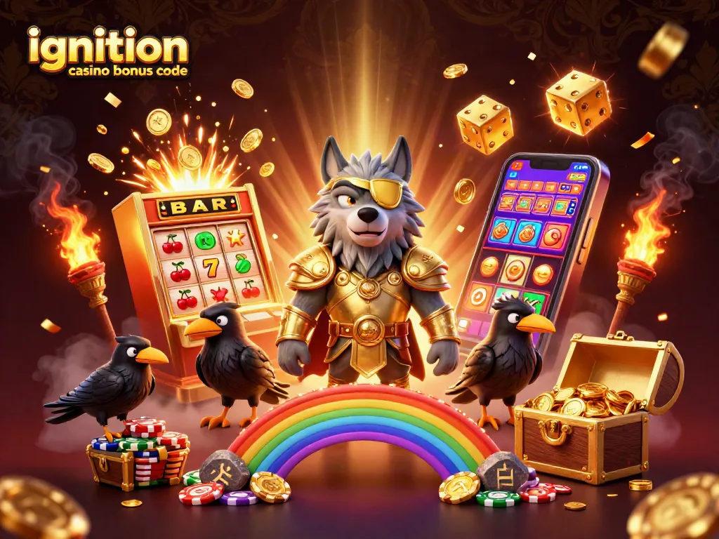 Win big with the ignition casino bonus code amidst a vibrant 3D casino scene!