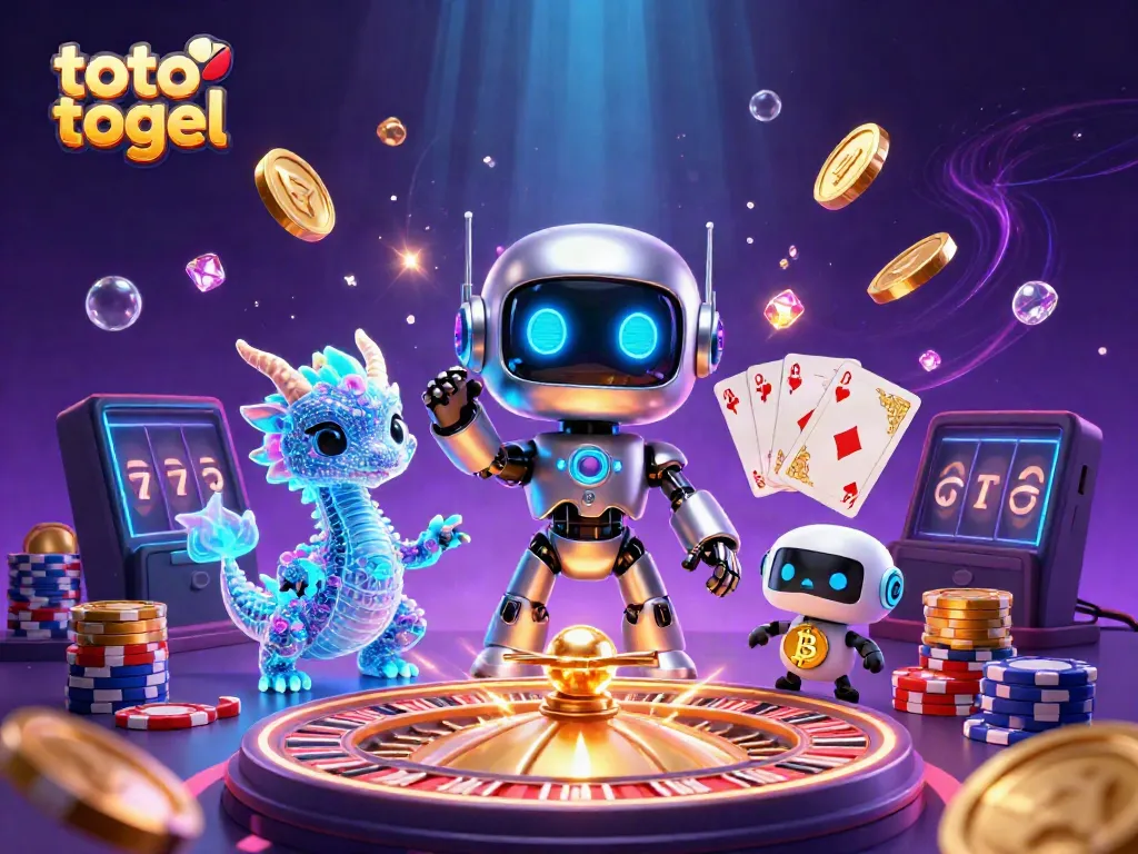 Experience the excitement of toto togel with digital characters and vibrant casino elements.