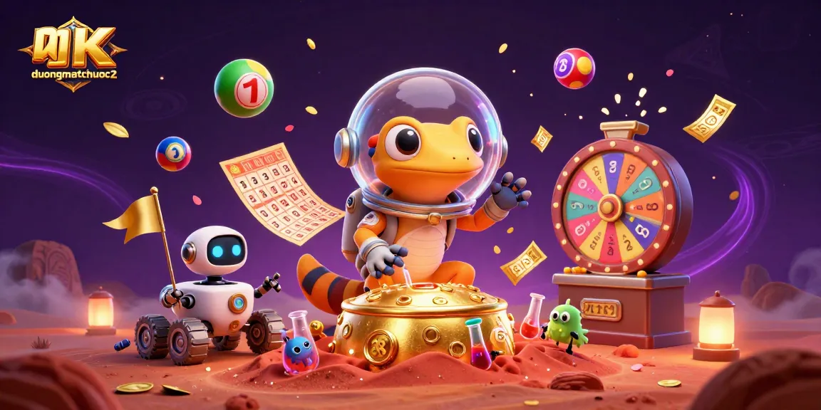 Dive into duongmatchuoc2 as a Martian gecko discovers a hidden golden casino filled with vibrant lottery elements and excitement.