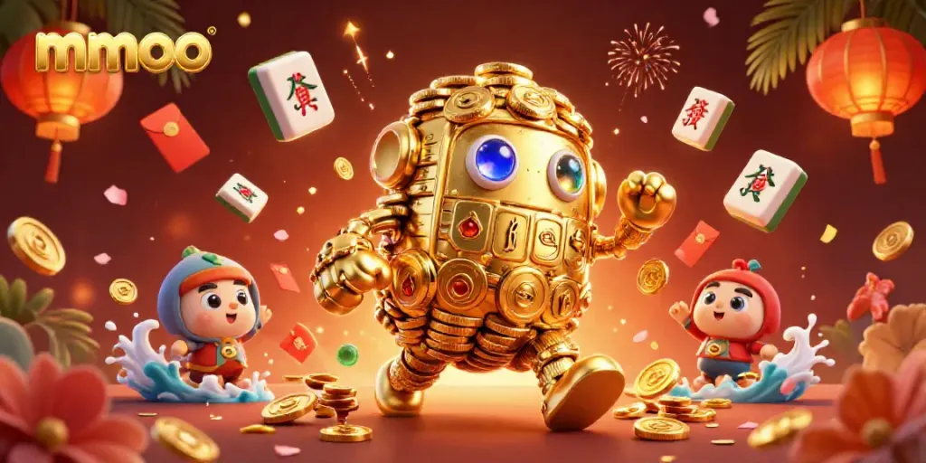 Engage with thrilling mmoo gaming, featuring a golden golem and dynamic casino elements.