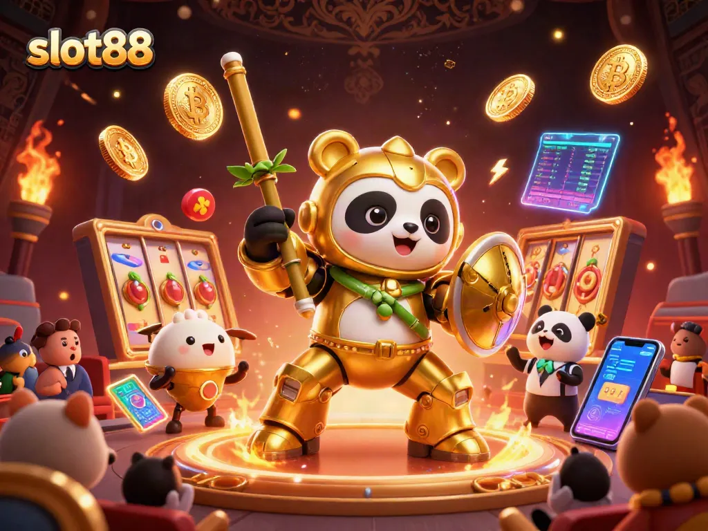 Menangkan slot88 dengan mesin slot modern dalam arena spektakuler dikelilingi oleh penonton.