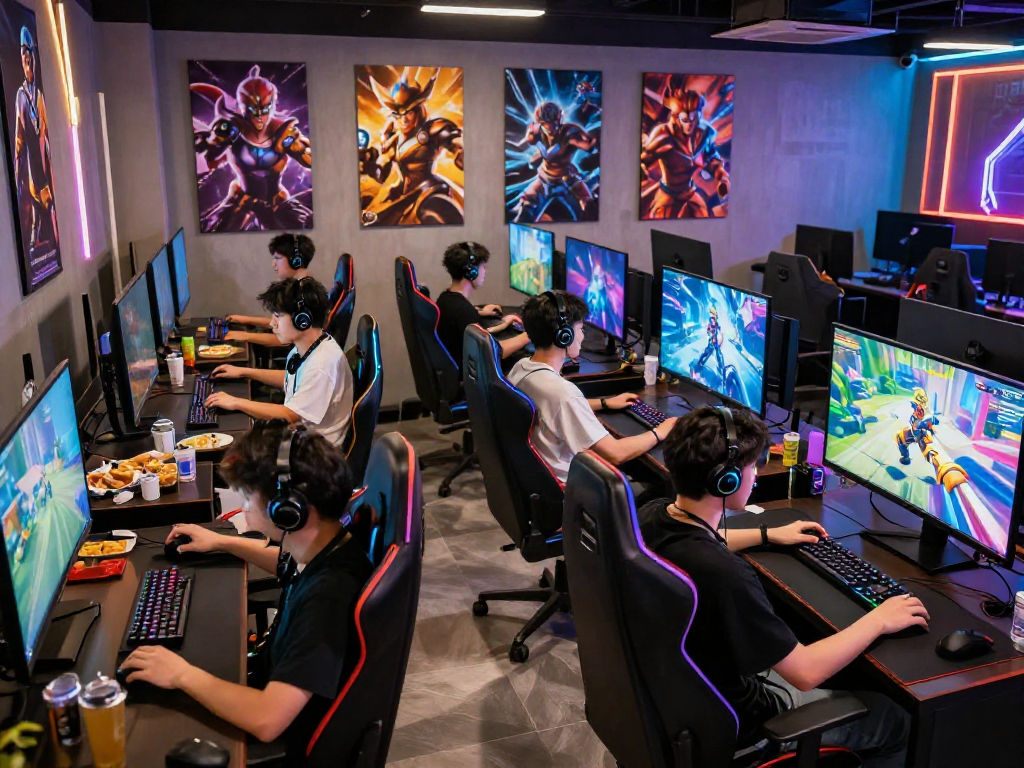Pengalaman bermain game di https://bos88ap.com/ dengan kelompok muda yang antusias di lounge gaming modern.