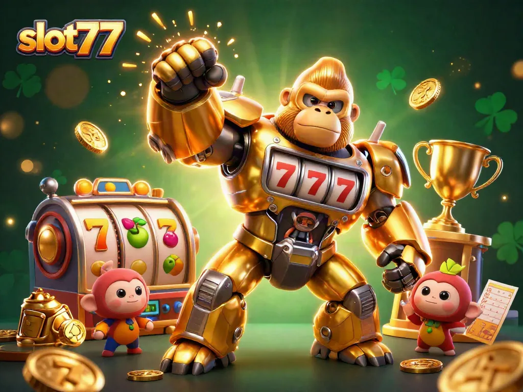 Menghadirkan keseruan slot777 dengan gorila mech emas dan simbol keberuntungan agar taruhan Anda makin beruntung.