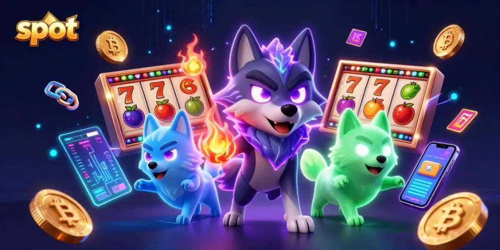 Spin the reels and win with vibrant slot-themed elements in this dynamic 3D casino scene.