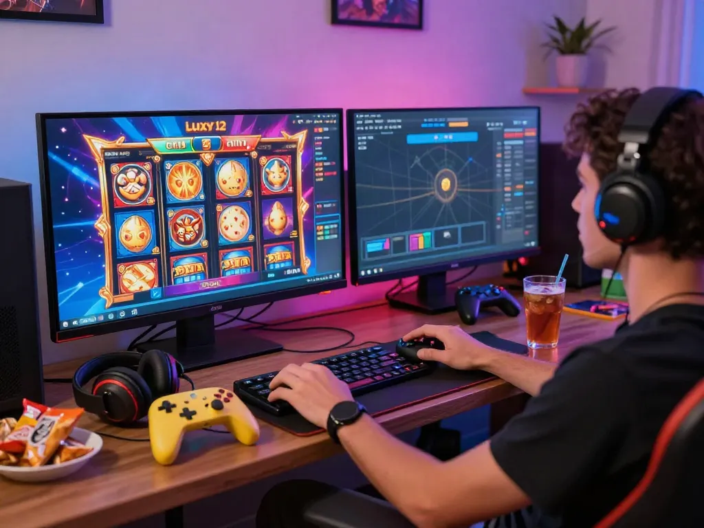 luxury12 online gaming environment with a relaxed player enjoying slots