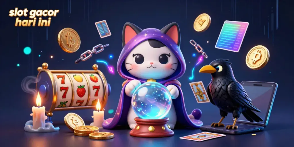 Permainan slot gacor hari ini dengan ilustrasi cat mistik, meramal dengan bola kristal