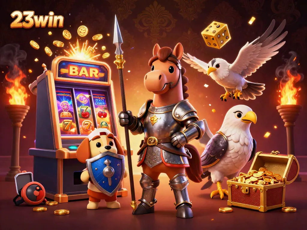 Experience thrilling gaming with 23win in this vibrant 3D casino scene packed with excitement.