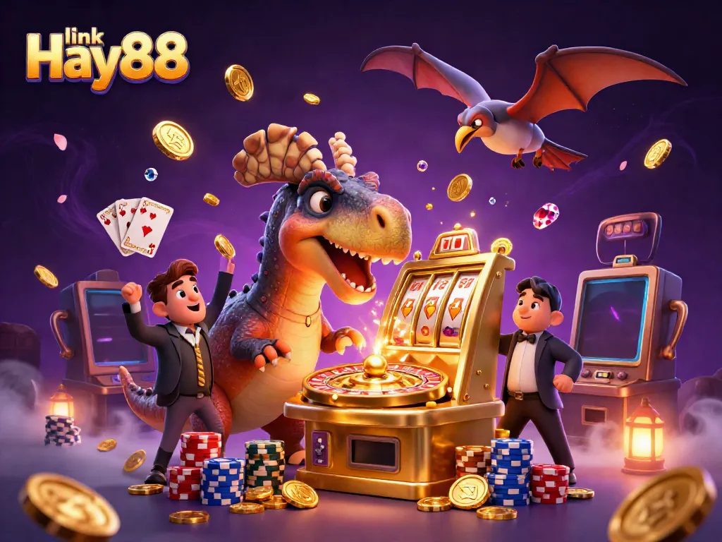 Experience the thrill of link Hay88 with a pachycephalosaurus winning jackpot coins in a vibrant casino scene.