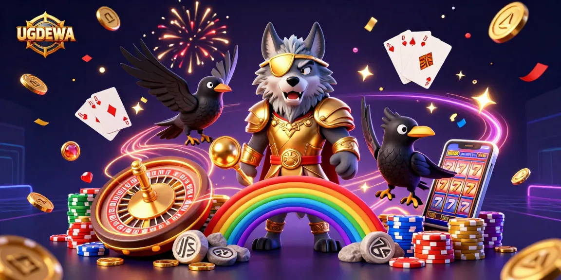 Experience the thrill of UGDEWA with a vibrant 3D illustration of Norse characters celebrating in a casino.