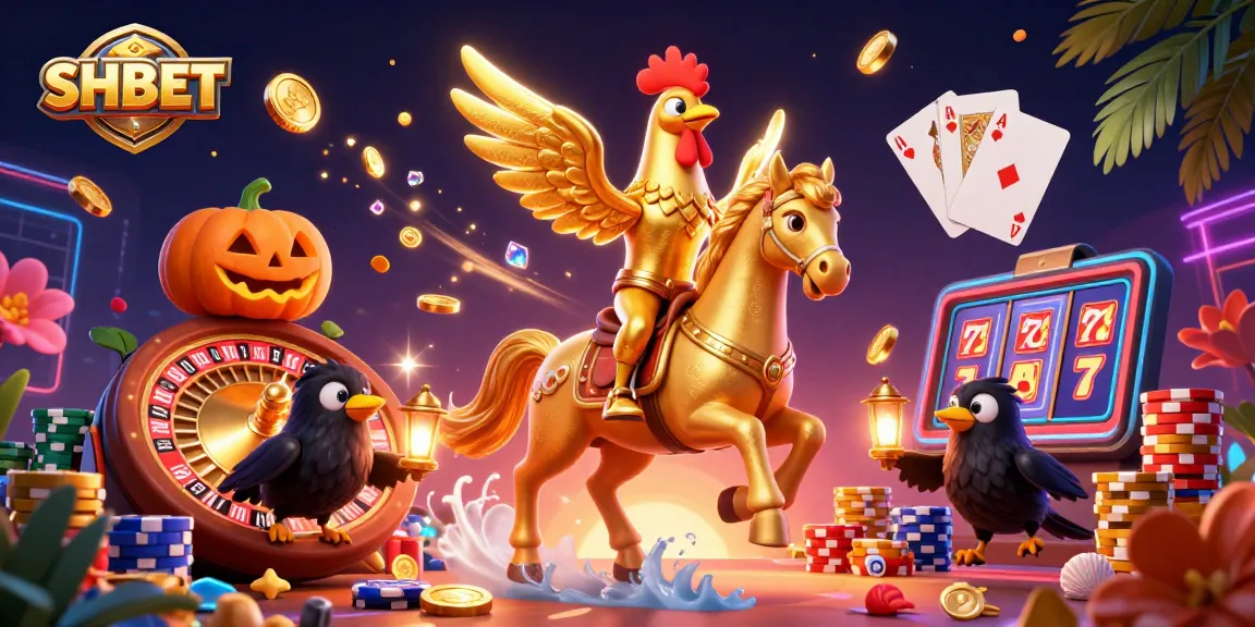 Spin to win at SHBET with a vibrant casino scene featuring a golden rooster and enchanting gameplay elements.