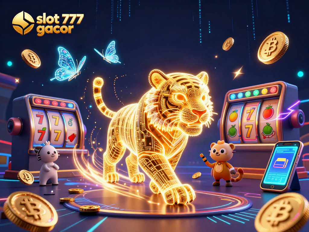 Spin and win with slot 777 gacor in this vibrant casino illustration featuring golden tigers and neon effects.