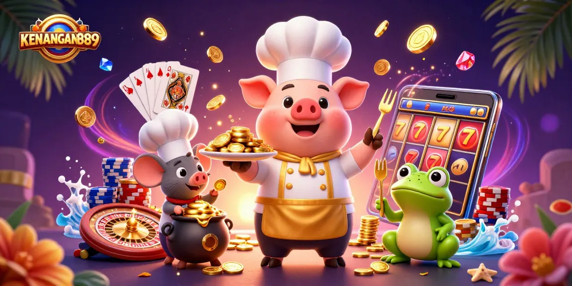 Experience KENANGAN889 with a vibrant 3D casino scene filled with gold coins and dynamic gaming elements.