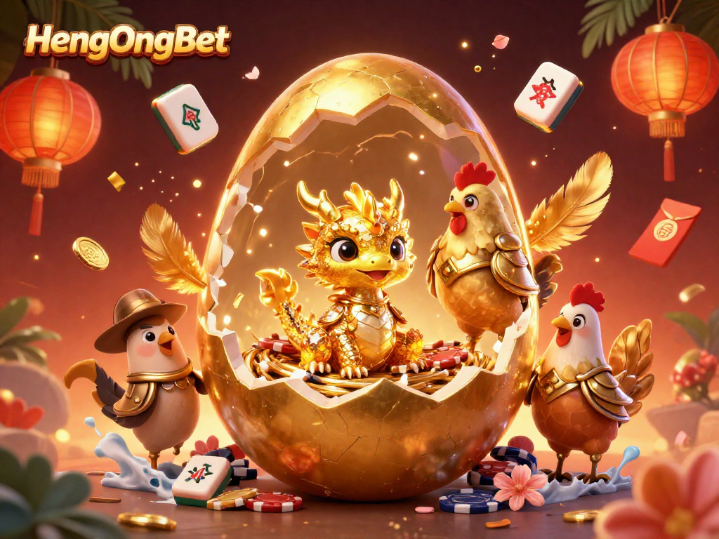 Engage with HengOngBet's vibrant casino scene featuring a golden dragon and poker chips.