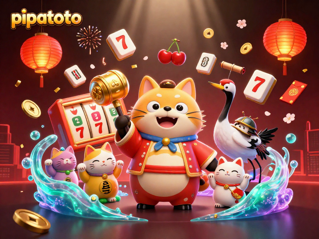 Pipatoto showcases a vibrant scene with a cheerful tanuki and lucky symbols celebrating casino fun.