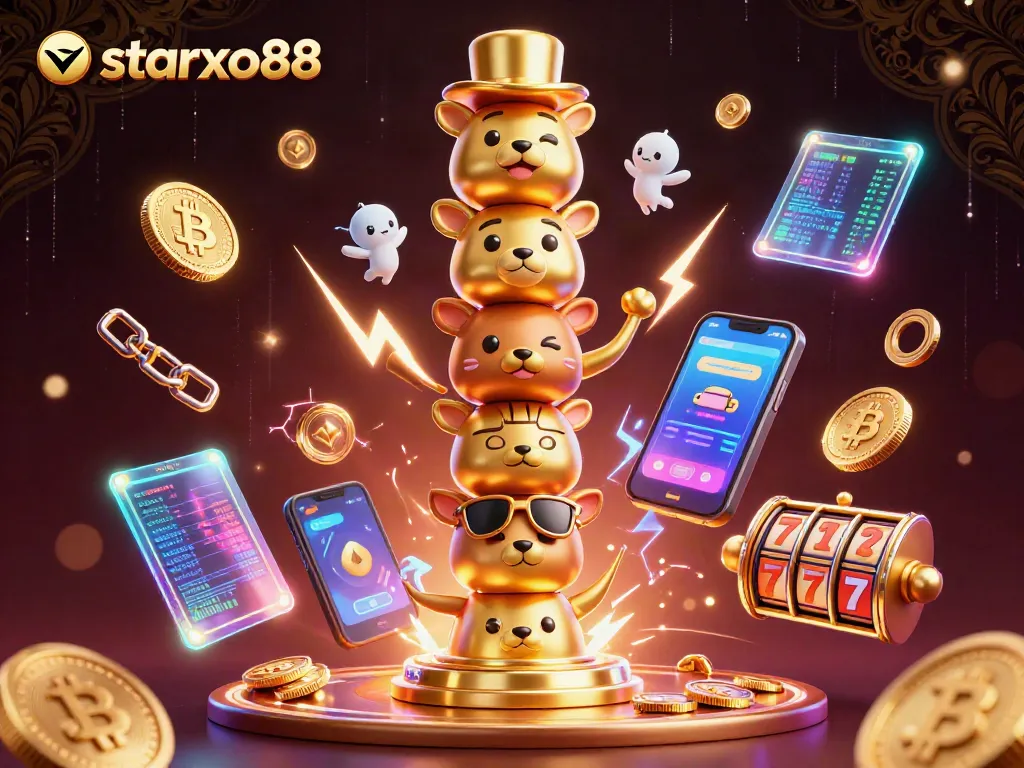 Experience thrilling wins with starxo88's vibrant and dynamic casino elements in this 3D illustration.