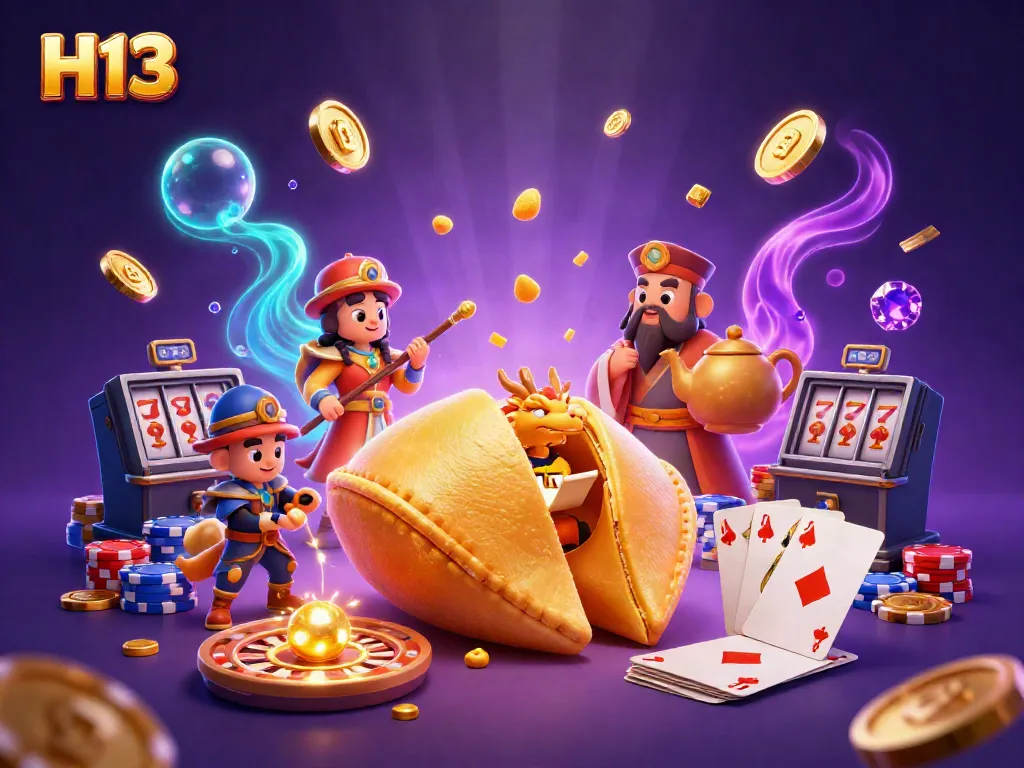 Witness H13's thrilling casino adventure with a dynamic golden fortune cookie and wise dragon.