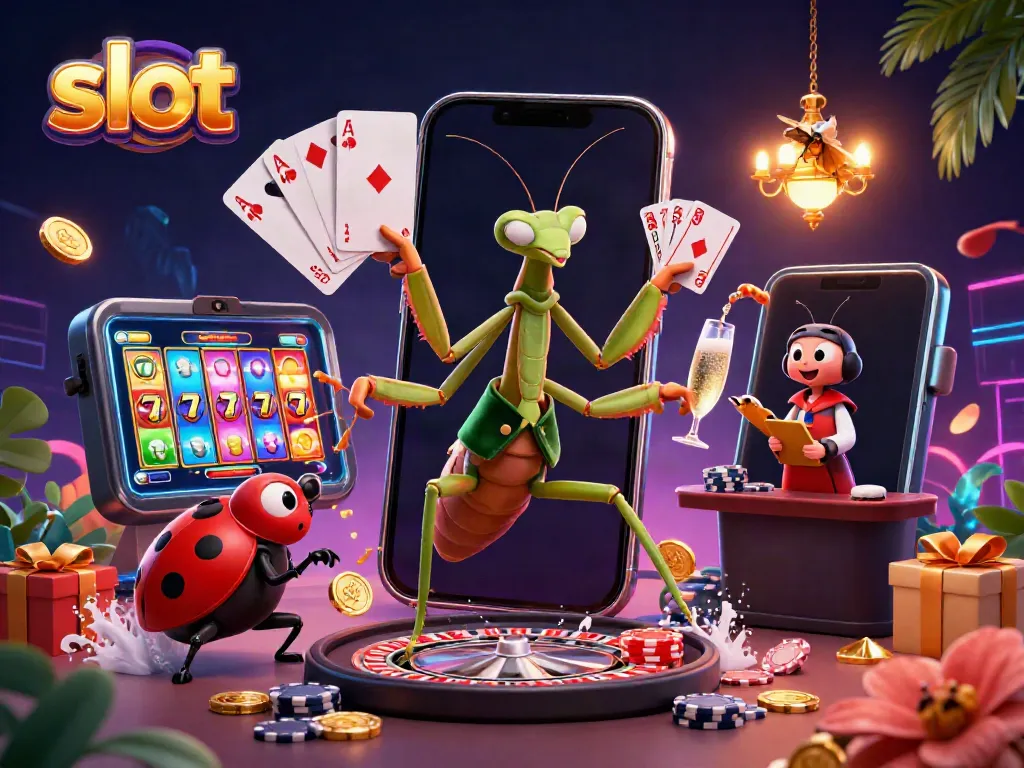 Engage with exciting slot gameplay through a vibrant 3D illustration featuring animated casino characters.