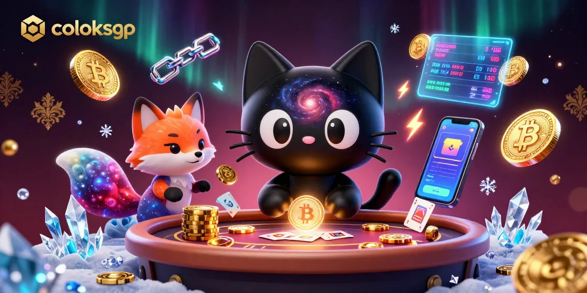 Coloksgp menghadirkan sensasi permainan kasino dengan keberuntungan kucing hitam yang menarik chip emas dan kartu.