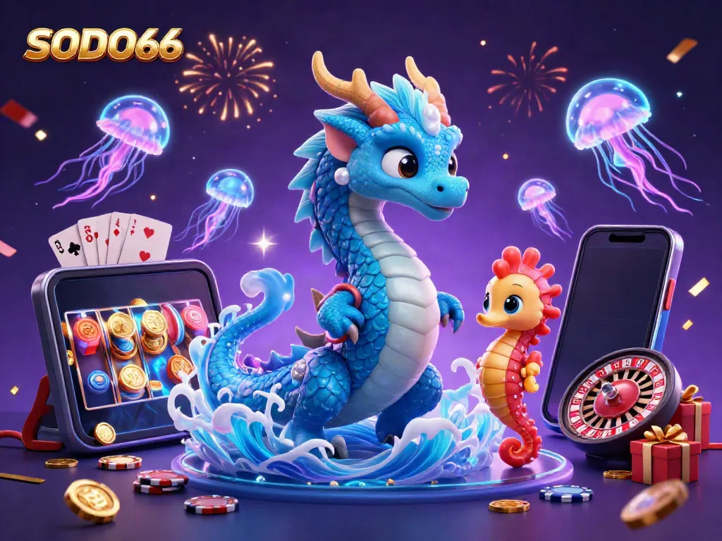 SODO66 promotes a magical gambling adventure with ocean-themed characters and immersive gaming elements, showcasing excitement.