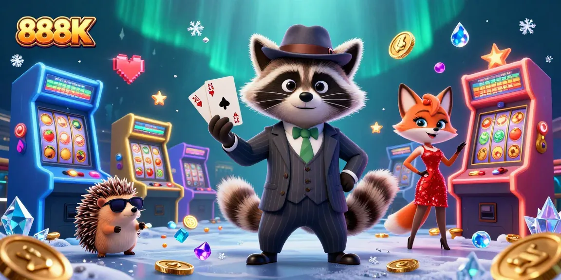 Experience the thrill of gaming with 888K as lively characters engage in a colorful casino scene.